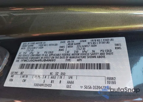 2024 Ford Escape Active z USA, uszkodzony, nr VIN 1FMCU0GN4RUB49693